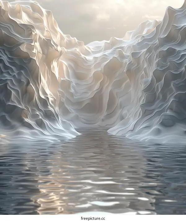 Ice cave with water reflecting the light