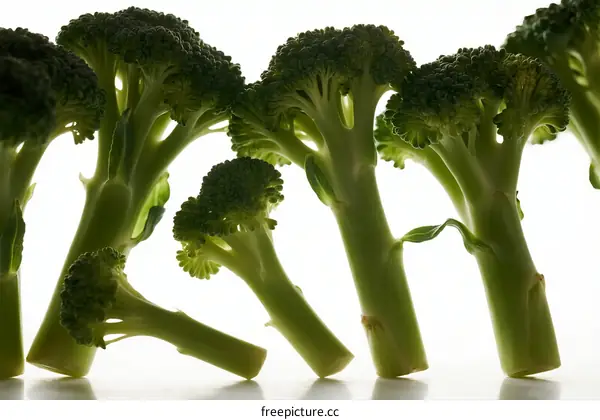 Fresh Green Broccoli Stalks Arranged in a Row