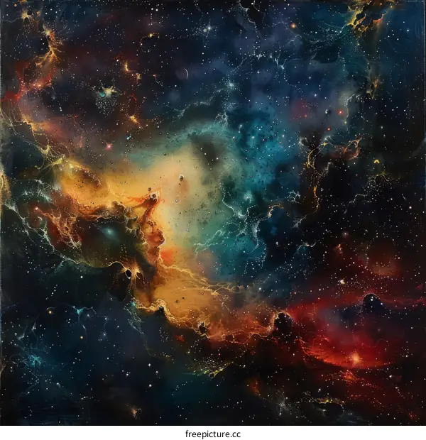 Colorful Nebula and Stars in Space