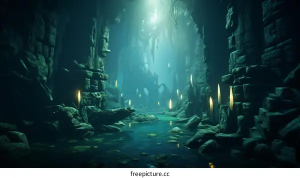 Enchanting Cave with Mystical Mushrooms and Crystals