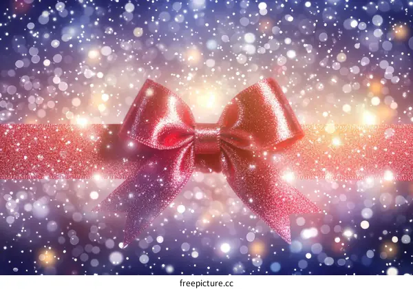 Red Ribbon Bow on Festive Background