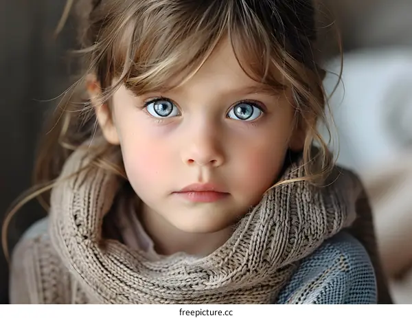 Portrait of a beautiful little girl with blue eyes
