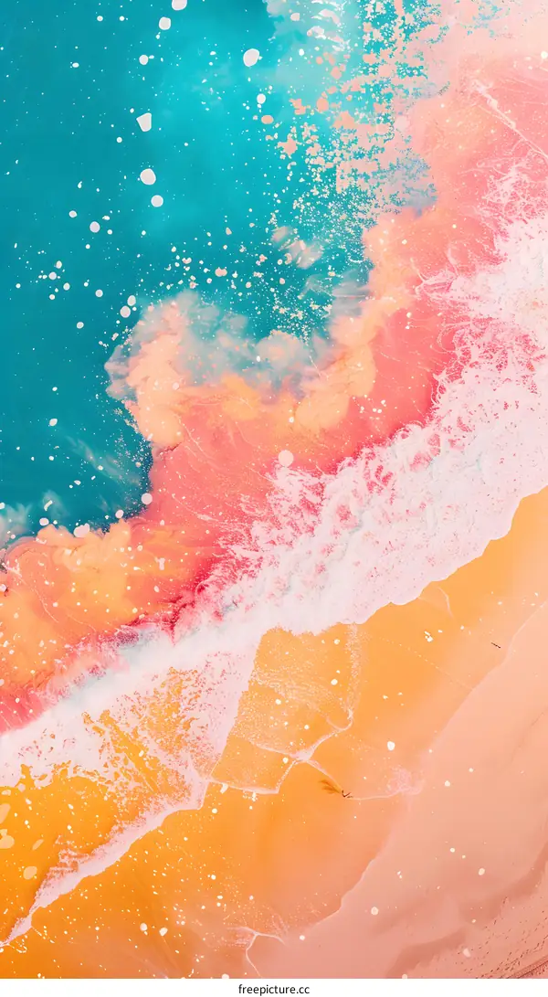 Aerial View of Beach with Waves and Two People