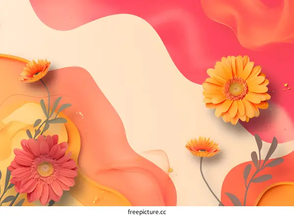 Orange and Pink Flowers with Abstract Background