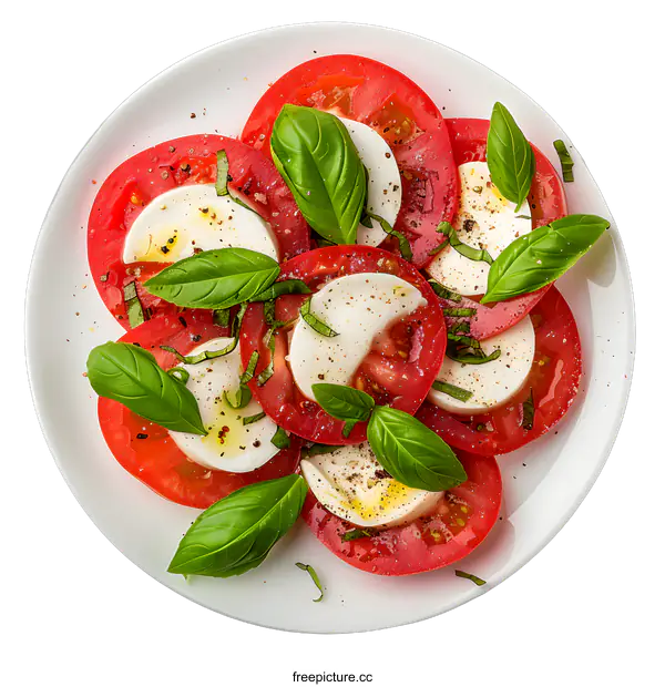 [Transparent Background PNG]tomato and mozzarella salad with basil leaves