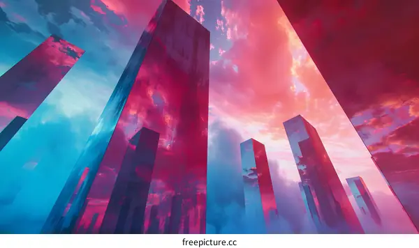 Abstract Cityscape with Pink and Blue Skyscrapers