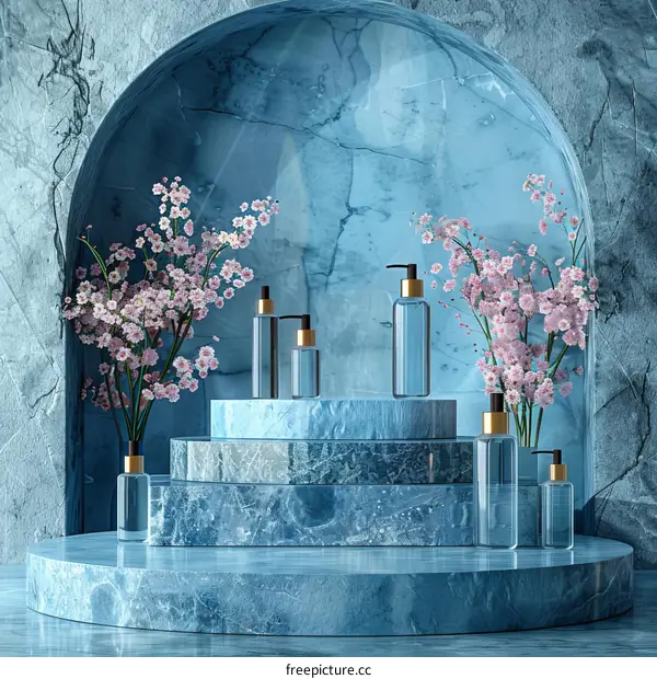 Pink Blossoms and Blue Marble Swirls