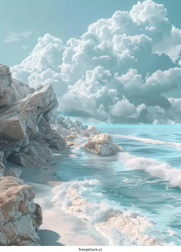 Pastel Coastal Landscape with Dramatic Clouds