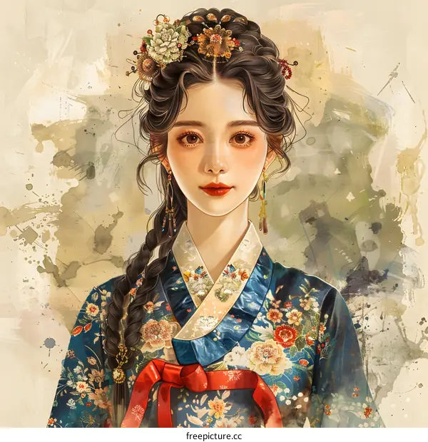 Beautiful Korean Woman in Traditional Hanbok Dress