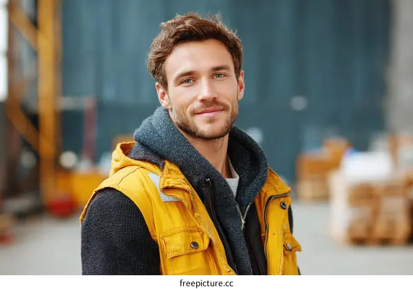 Smiling Caucasian Male Worker Outdoors