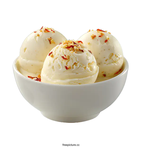 [Transparent Background PNG]Three scoops of vanilla ice cream with toppings