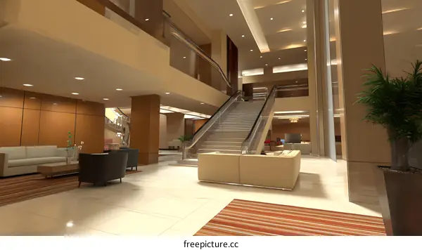 Modern Hotel Lobby Interior Design With Stairs