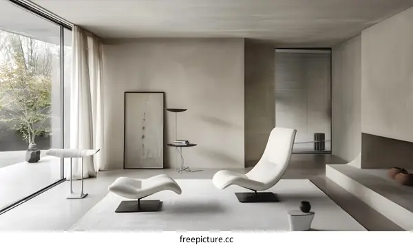 Minimalist Living Room Design With Modern White Loungers