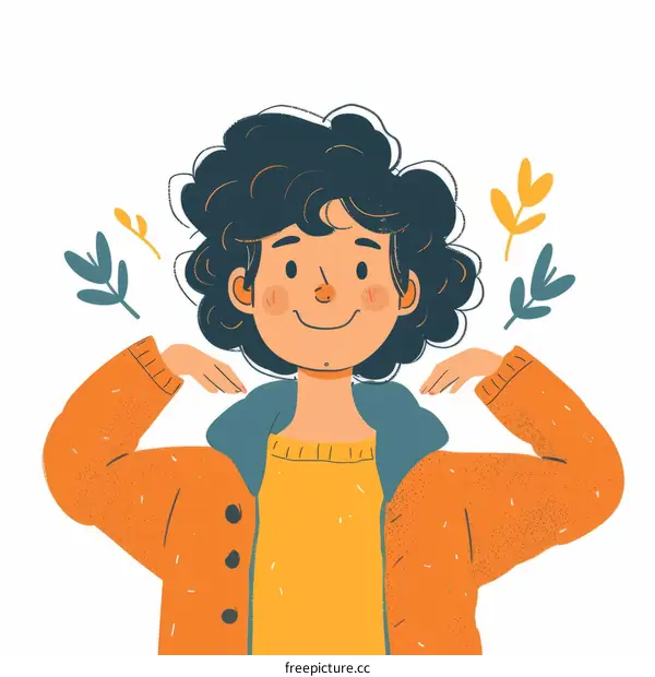 Cute Illustration of a Person with Curly Hair Wearing a Yellow Sweater