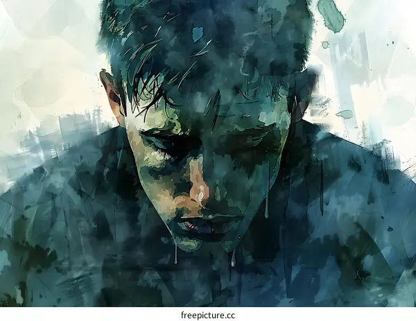 Aquarelle portrait of a sad man