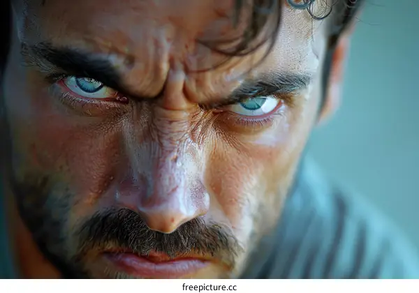 Close Up Portrait of a Caucasian Man with Intense Eyes