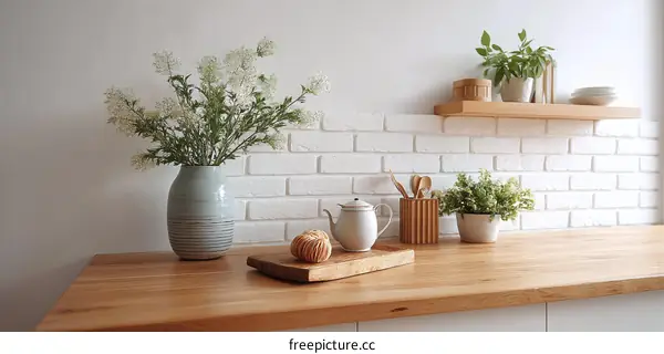 Modern Minimalist Kitchen Decor with Vase and Plants
