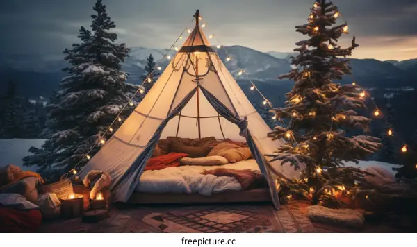 Cozy Winter Camping Getaway with a Decorated Christmas Tree