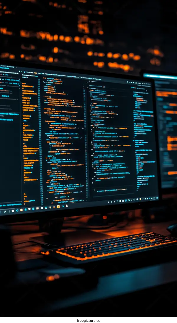 Computer Screen Displaying Code at Night