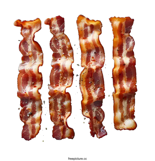 [Transparent Background PNG]Four strips of bacon on a white background