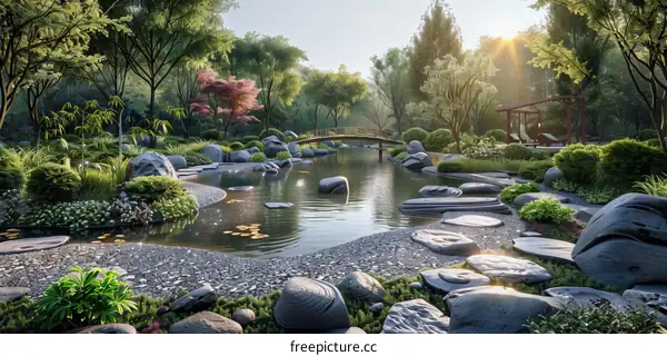 Tranquil Japanese Zen Garden with Dry Landscape