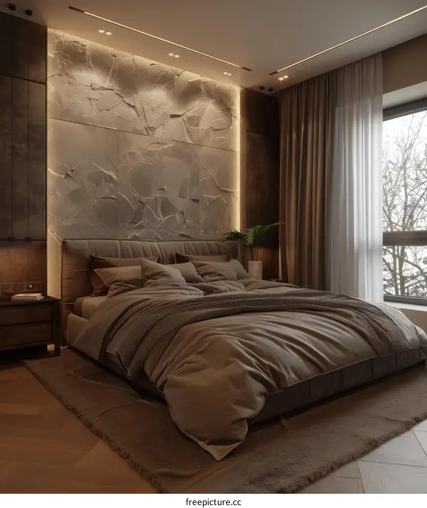 Modern Bedroom Interior Design with Stone Wall