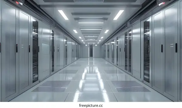 Futuristic Technology Server Room With Glowing Lights