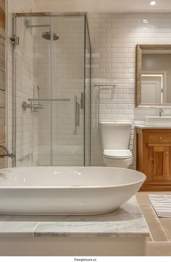 Modern Elegant White Bathroom with Bathtub