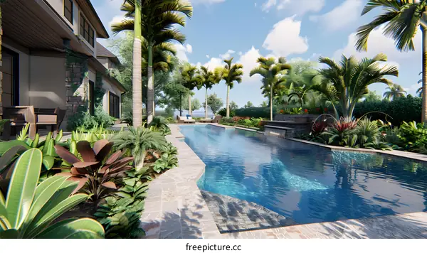 Tropical Pool Design with Palm Trees