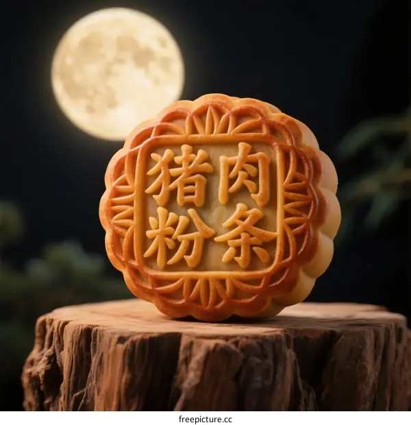 Mooncake with pork and vermicelli filling under the full moon