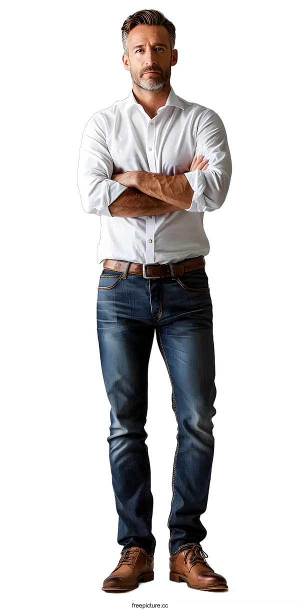 [Transparent Background PNG]Confident Man Standing with Arms Crossed
