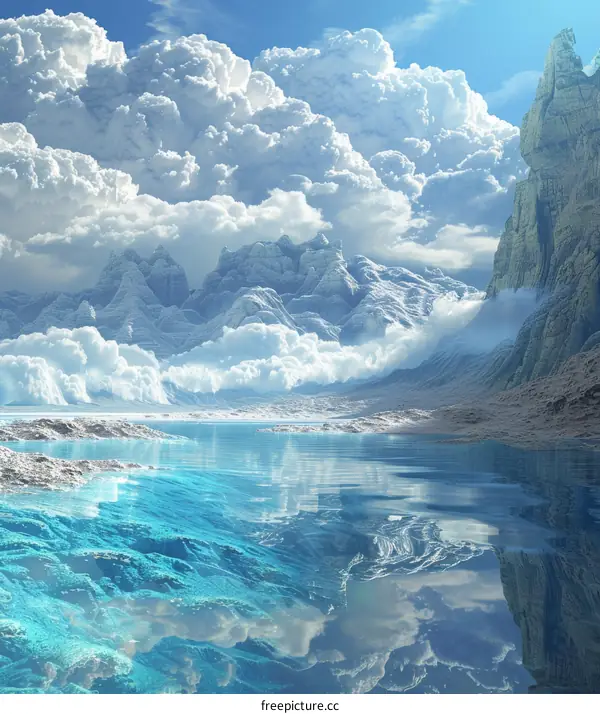 Fantasy Mountain Lake Scenery Under a Sky of Clouds