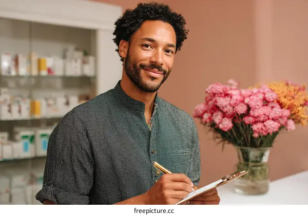 Black Male Florist Taking Order at Shop