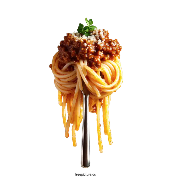 [Transparent Background PNG]Delicious Spaghetti with Meat Sauce on a Fork