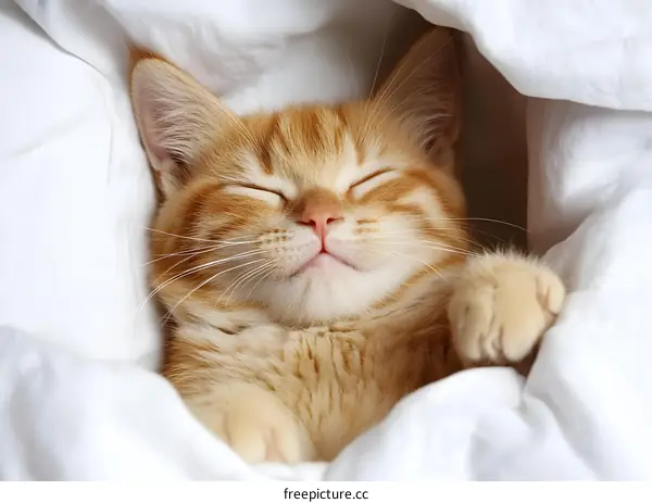 Cute Orange Kitten Sleeping in a Blanket
