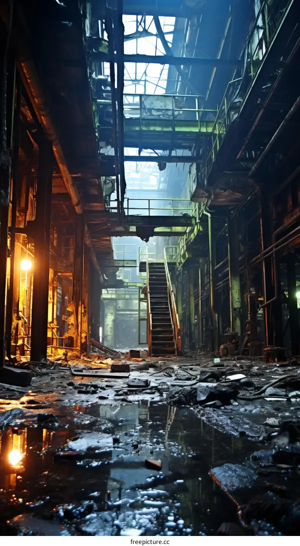 Abandoned Factory Building with Staircase