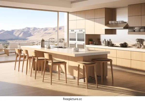 Modern Kitchen with Large Island and Mountain Views