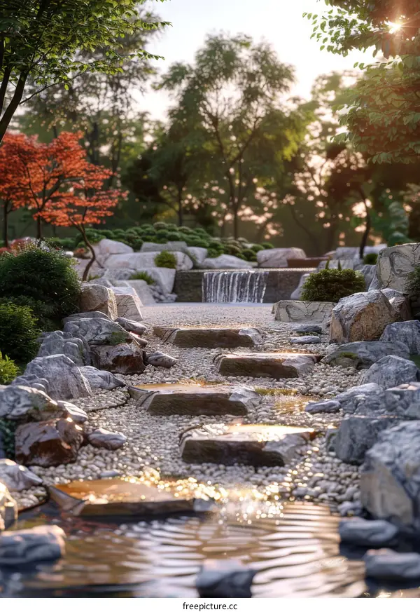 Japanese Zen Garden with Waterfall