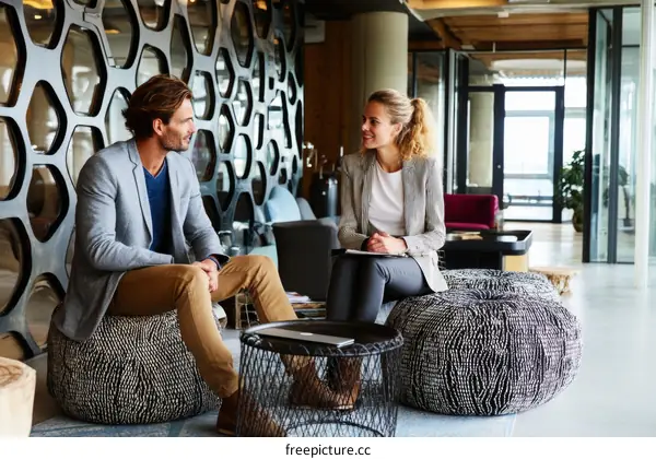 Business Conversation in a Modern Office Space