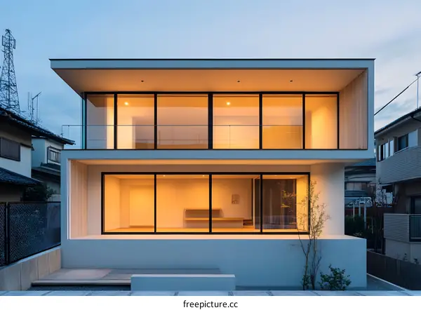 Modern Japanese House with Large Windows and Minimalist Design