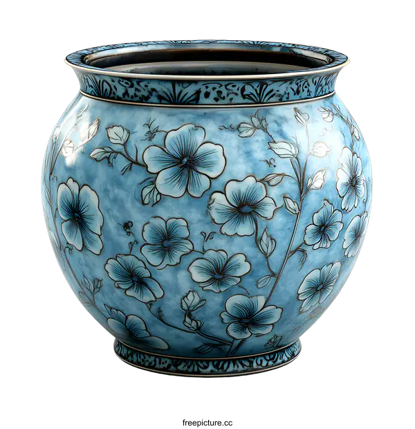 [Transparent Background PNG]Blue and White Floral Design Ceramic Pot