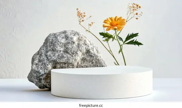 Minimalist Aesthetic Display with Stone and Flower