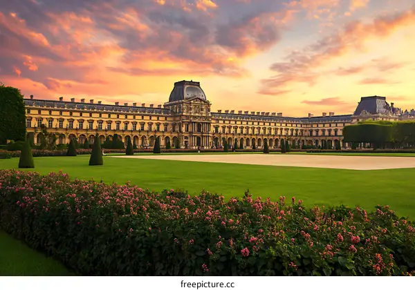 Beautiful Sunset View of The Louvre Museum in Paris