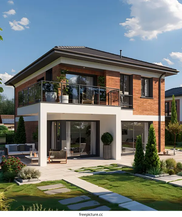 Modern Two Story Brick Home with Balcony