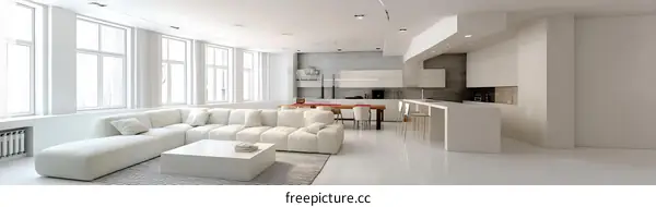 Modern Minimalist White Open-Concept Living Room
