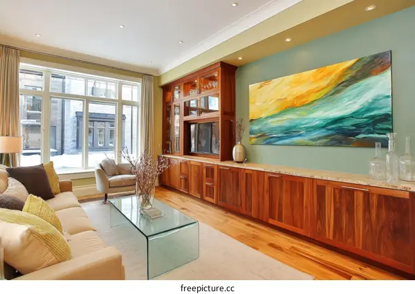 Modern Living Room with Large Abstract Artwork