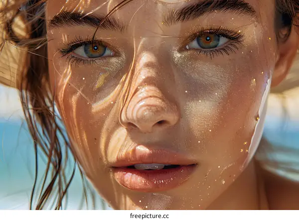 Close Up of a Woman with Glitter on Her Face