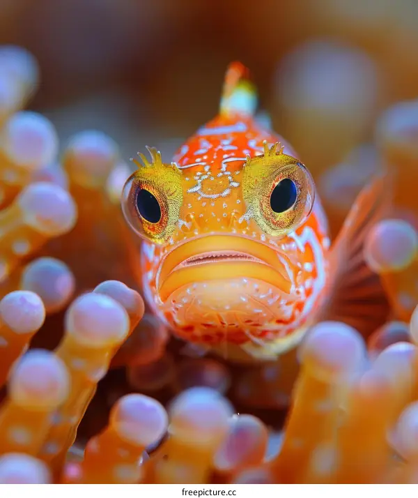 Orange Clown Goby Fish with Purple Tentacles