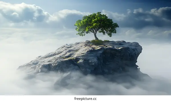 Solitary Tree on a Clifftop Above the Clouds