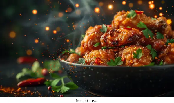 A bowl of delicious, crispy, and spicy looking chicken wings